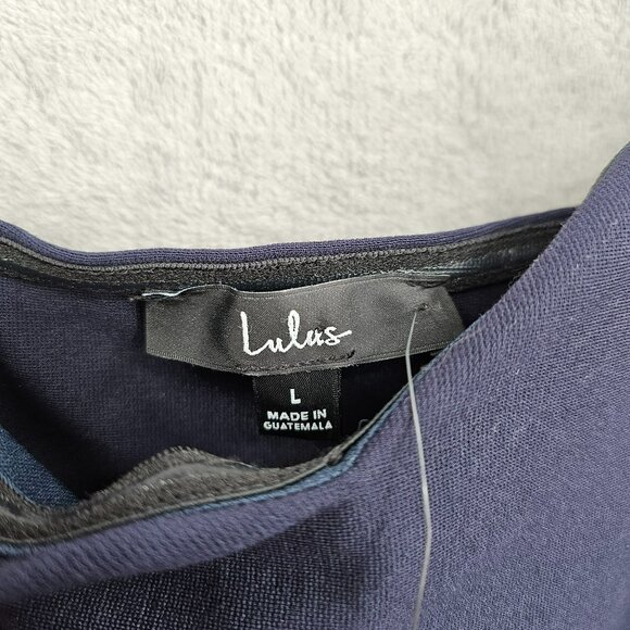 Lulus How Much I Care Off Shoulder Midi Dress L Navy Blue Trumpet Hi Low Hem New - Picture 2 of 14